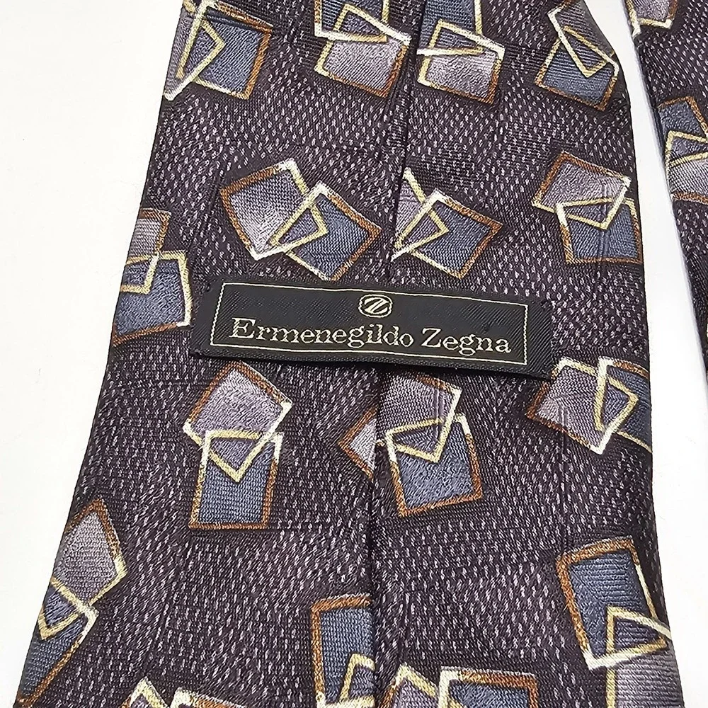 Ermenegildo‎ Zegna Disegno Esclusivo Silk Neck Tie Purple Gray Geometric Italy
